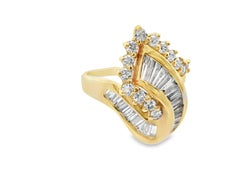 14k Yellow Gold Baguette and Round Diamond Cluster Ring