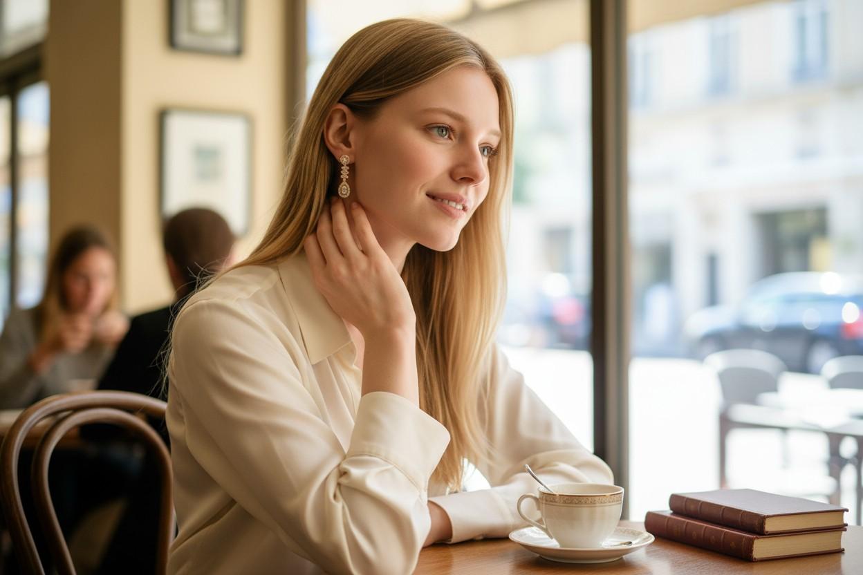 Donna 14K Yellow Gold Baguette and Round Diamond Dangle Delicate In Size Earrings in vendita