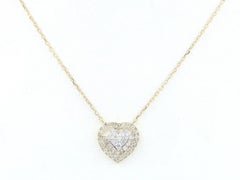 14K Yellow Gold Baguette and Round Diamond Heart Pendant Necklace