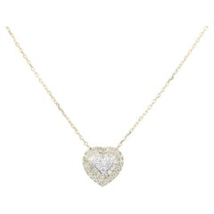 14K Yellow Gold Baguette and Round Diamond Heart Pendant Necklace