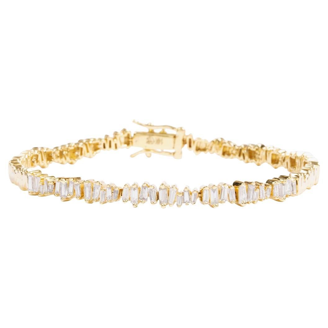 14k Yellow Gold Baguette Diamond Bracelet For Sale
