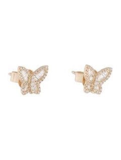 14K Yellow Gold Baguette Diamond Butterfly Stud Earrings