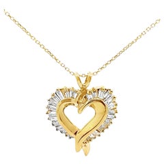 14K Yellow Gold Baguette Diamond Heart Pendant Necklace