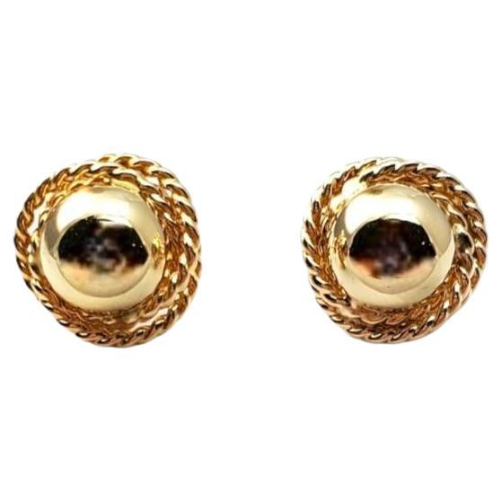 14K Yellow Gold Ball and Rope Earrings #17012 For Sale