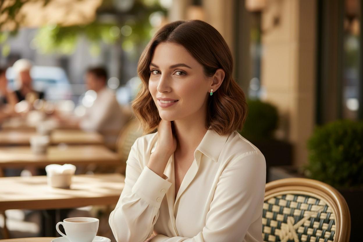 Taille Marquise Mini-boucles d'oreilles en or jaune 14K avec émeraudes marquées serties en chaton en vente