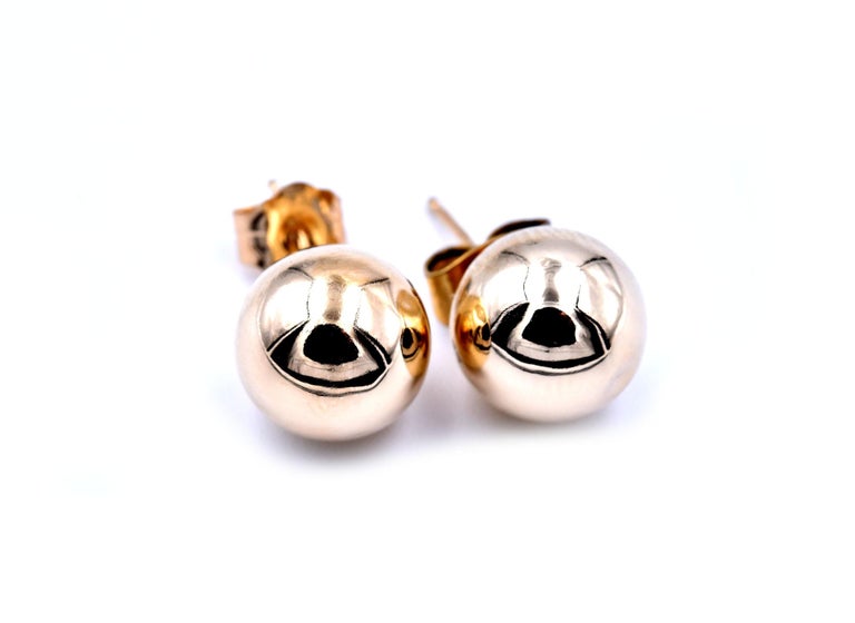 14K Yellow Gold Ball Earrings with Linear Texture(5mm) main image 0