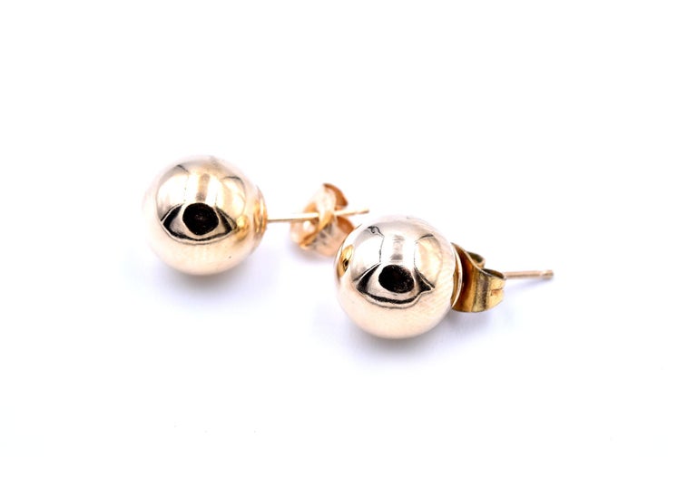 14 Karat Yellow Gold Ball Stud Earrings For Sale at 1stDibs
