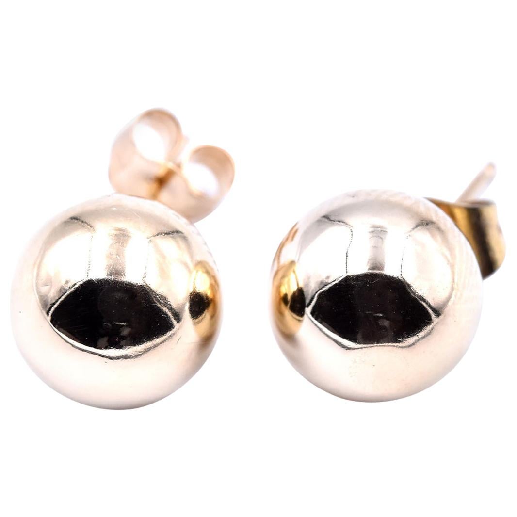 14 Karat Yellow Gold Ball Stud Earrings