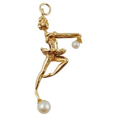 14K Yellow Gold Ballerina with Pearls Pendant