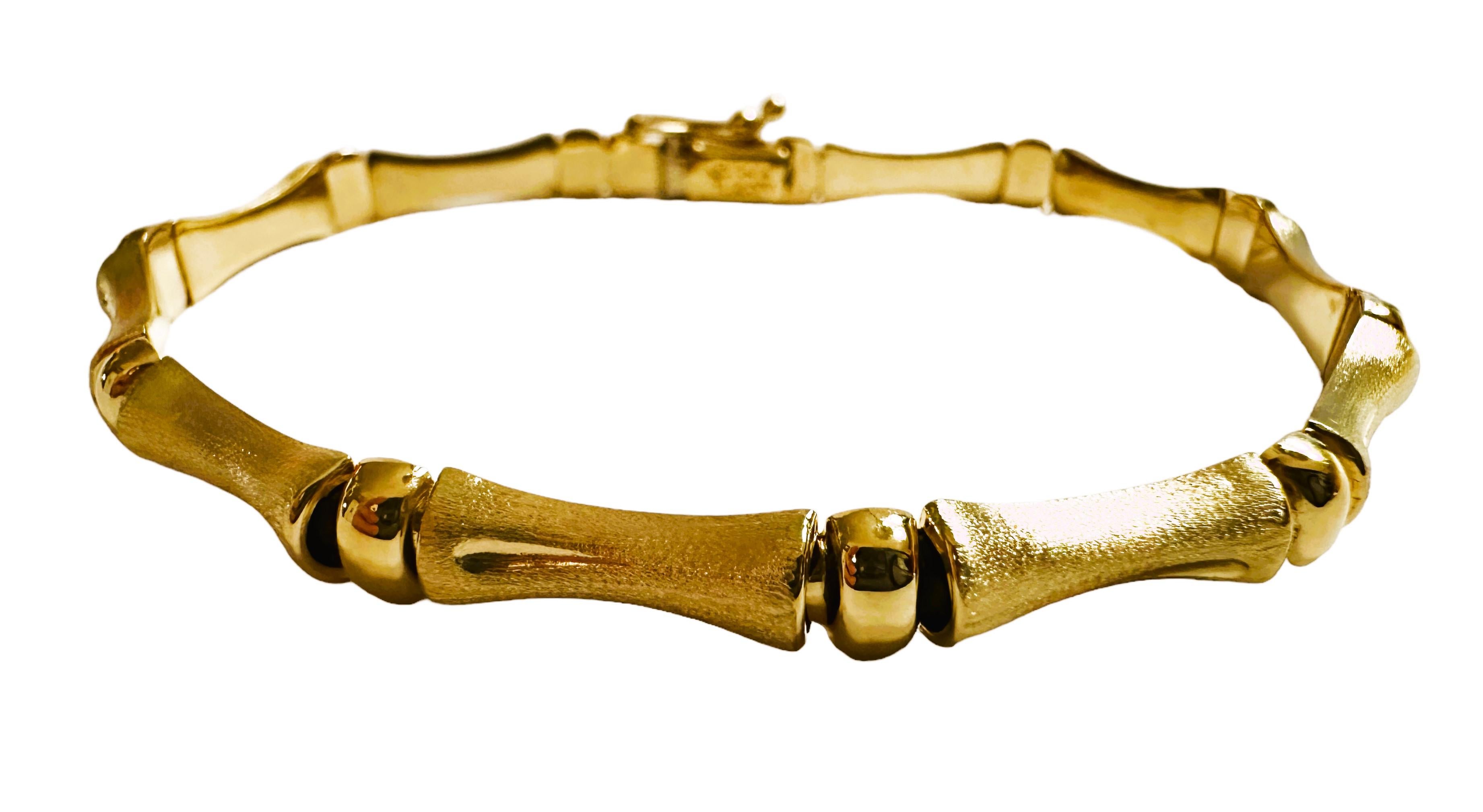 14k Gelb gebürstet Gold Bambus ARPAS Link Armband 7,75 Zoll - 9,4 Gramm im Zustand „Hervorragend“ in Eagan, MN