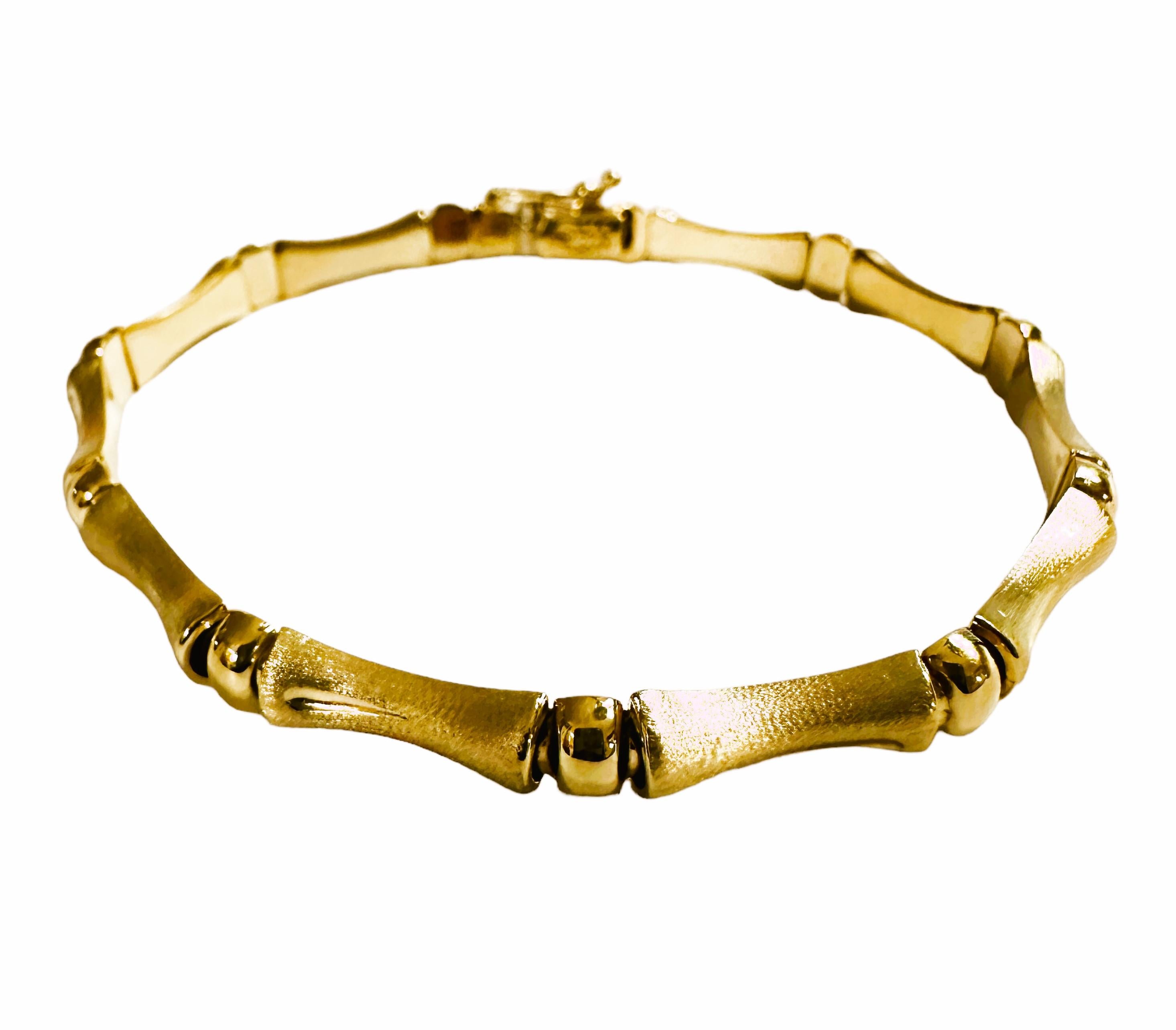 Art Nouveau 14k Yellow Brushed Gold Bamboo ARPAS Link Bracelet 7.75 Inches - 9.4 Grams