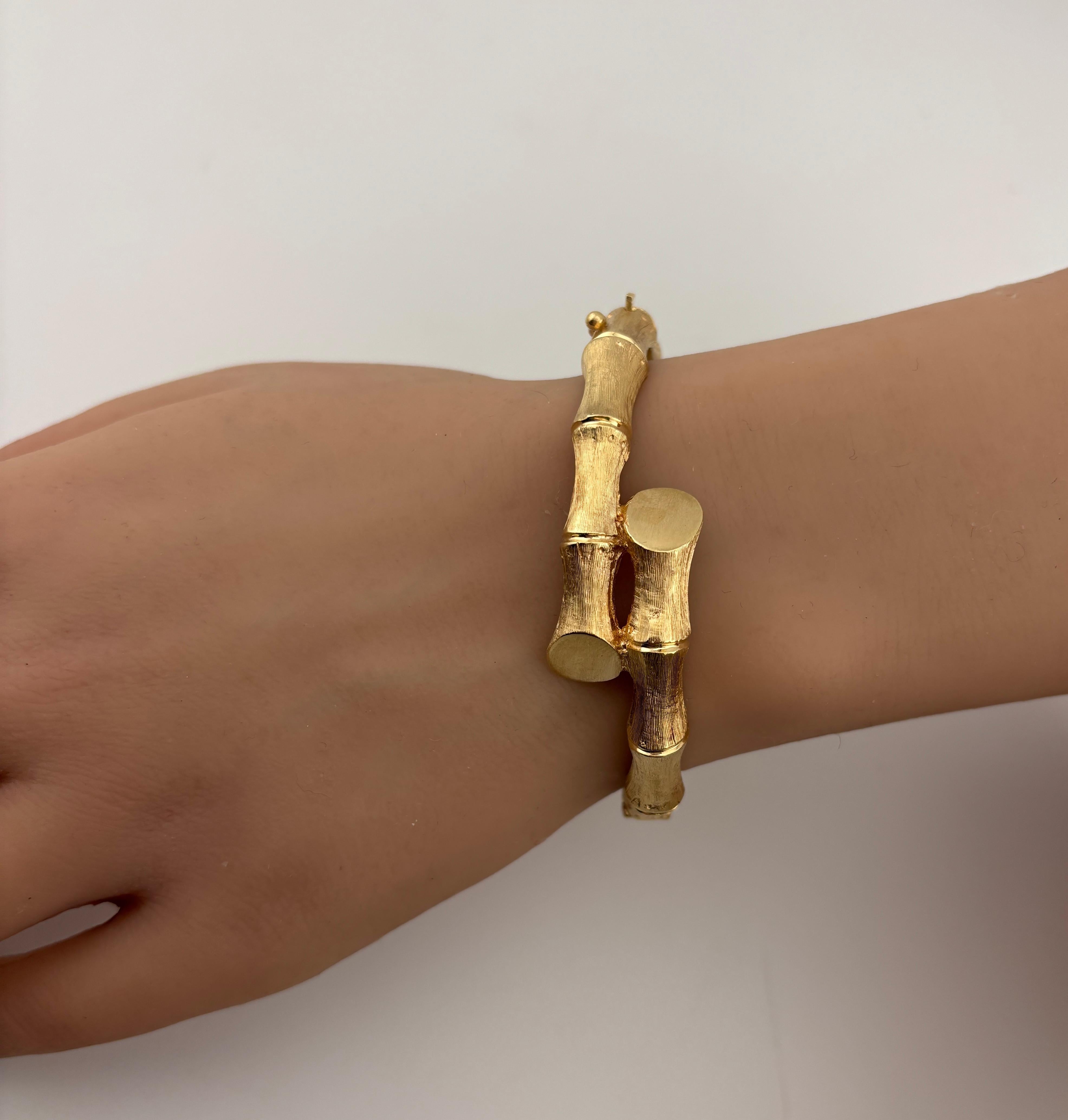 14k Yellow Gold Bamboo Bypass Bangle Bracelet For Sale 4