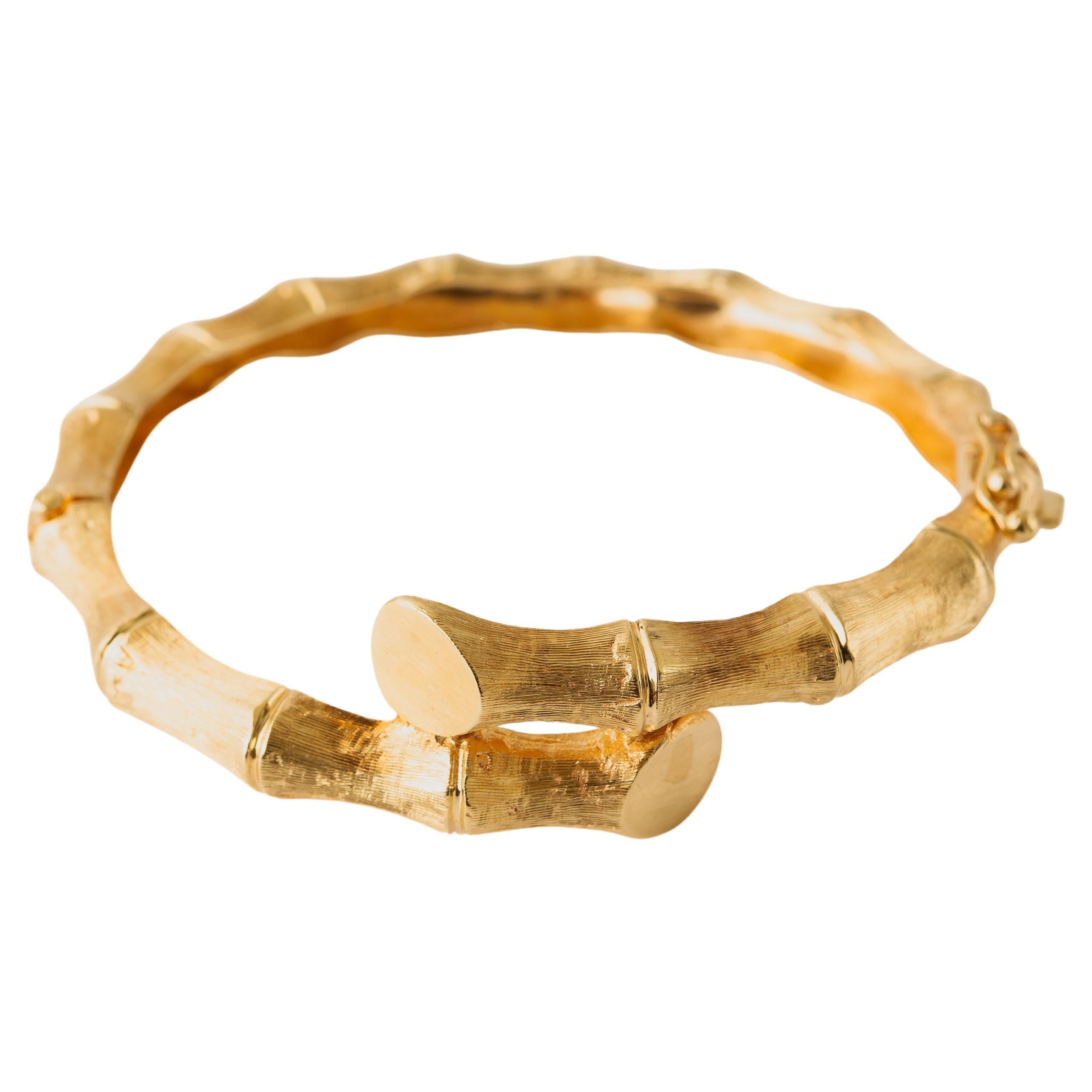 14k Yellow Gold Bamboo Bypass Bangle Bracelet