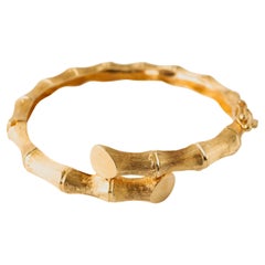 14k Yellow Gold Bamboo Bypass Bangle Bracelet