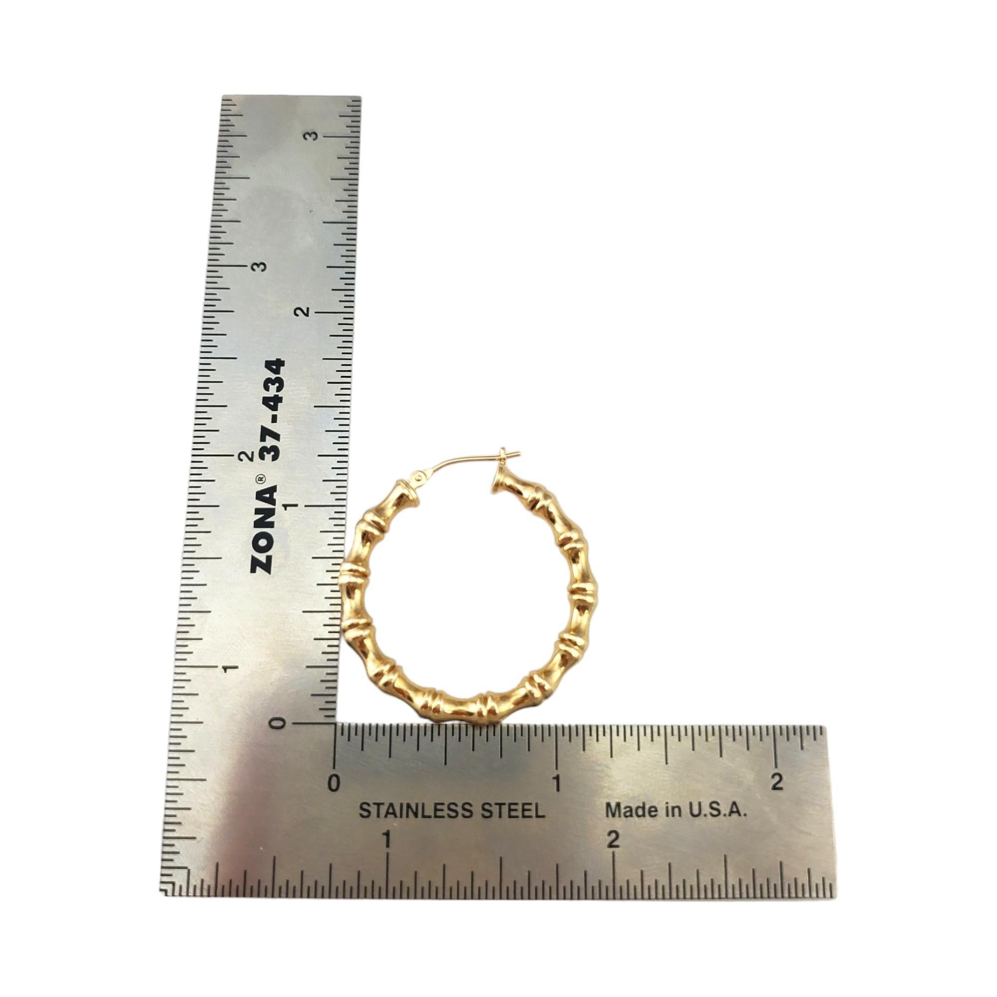 14K Yellow Gold Bamboo Hoop Earrings #17951 1