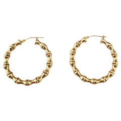 14K Yellow Gold Bamboo Hoop Earrings #17951