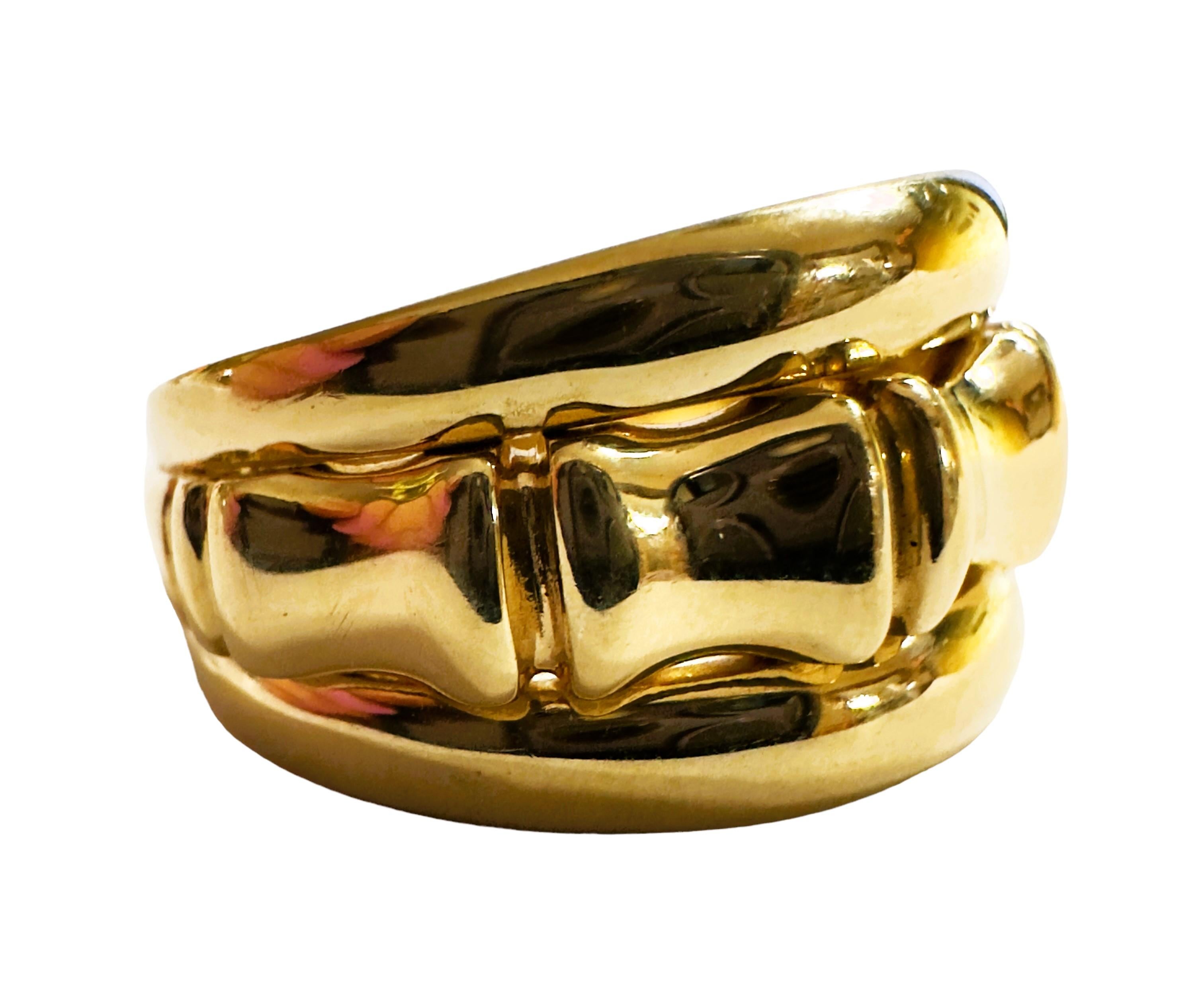 Art Nouveau 14k Yellow Gold Bamboo Link Milor Italian Ring Size 8 For Sale