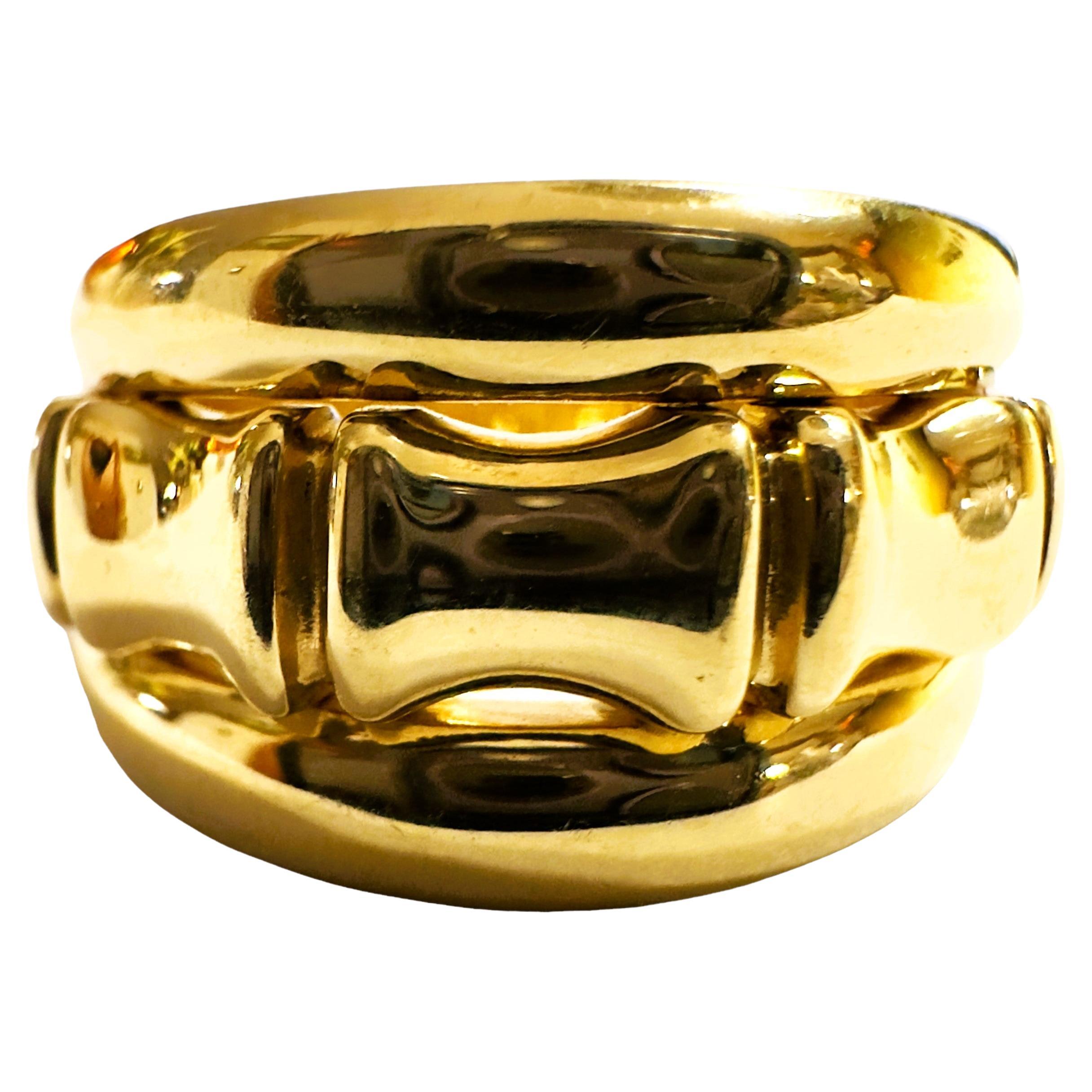 14k Yellow Gold Bamboo Link Milor Italian Ring Size 8 For Sale