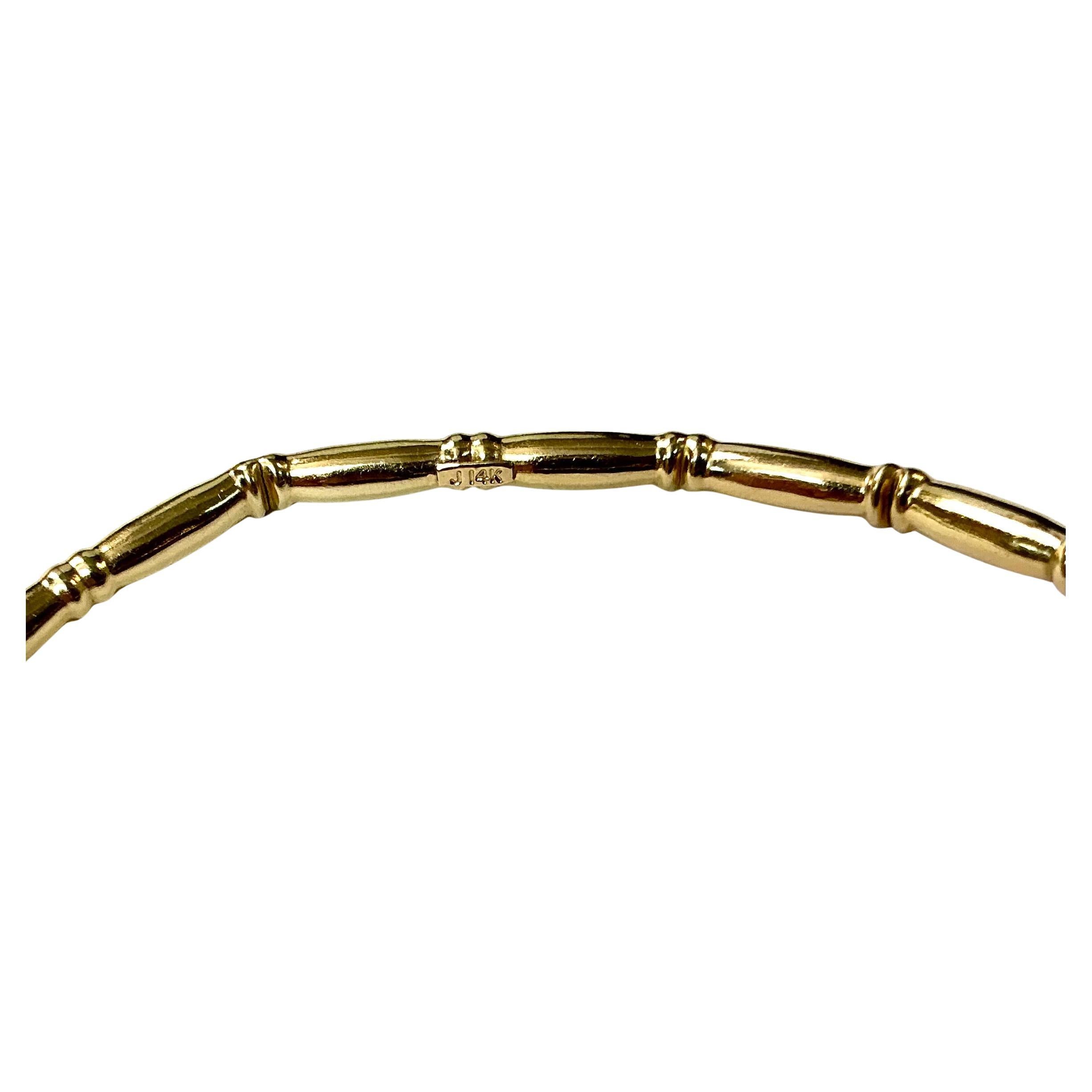 14K Yellow Gold Bamboo-Style Bangle Bracelet In Good Condition For Sale In Bradenton, FL