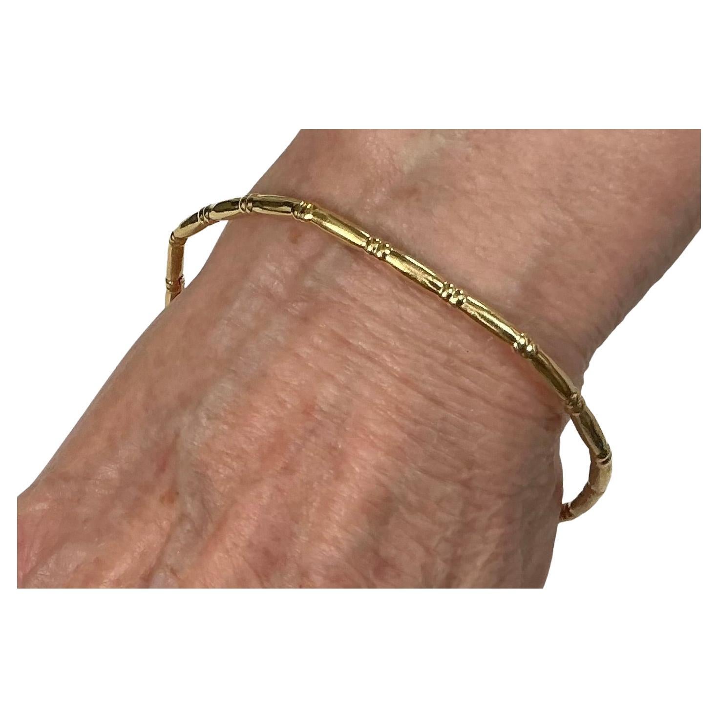 14K Yellow Gold Bamboo-Style Bangle Bracelet For Sale 1