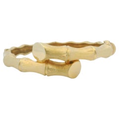 14K Yellow Gold Bamboo Style Crossover Bangle Bracelet In Stock