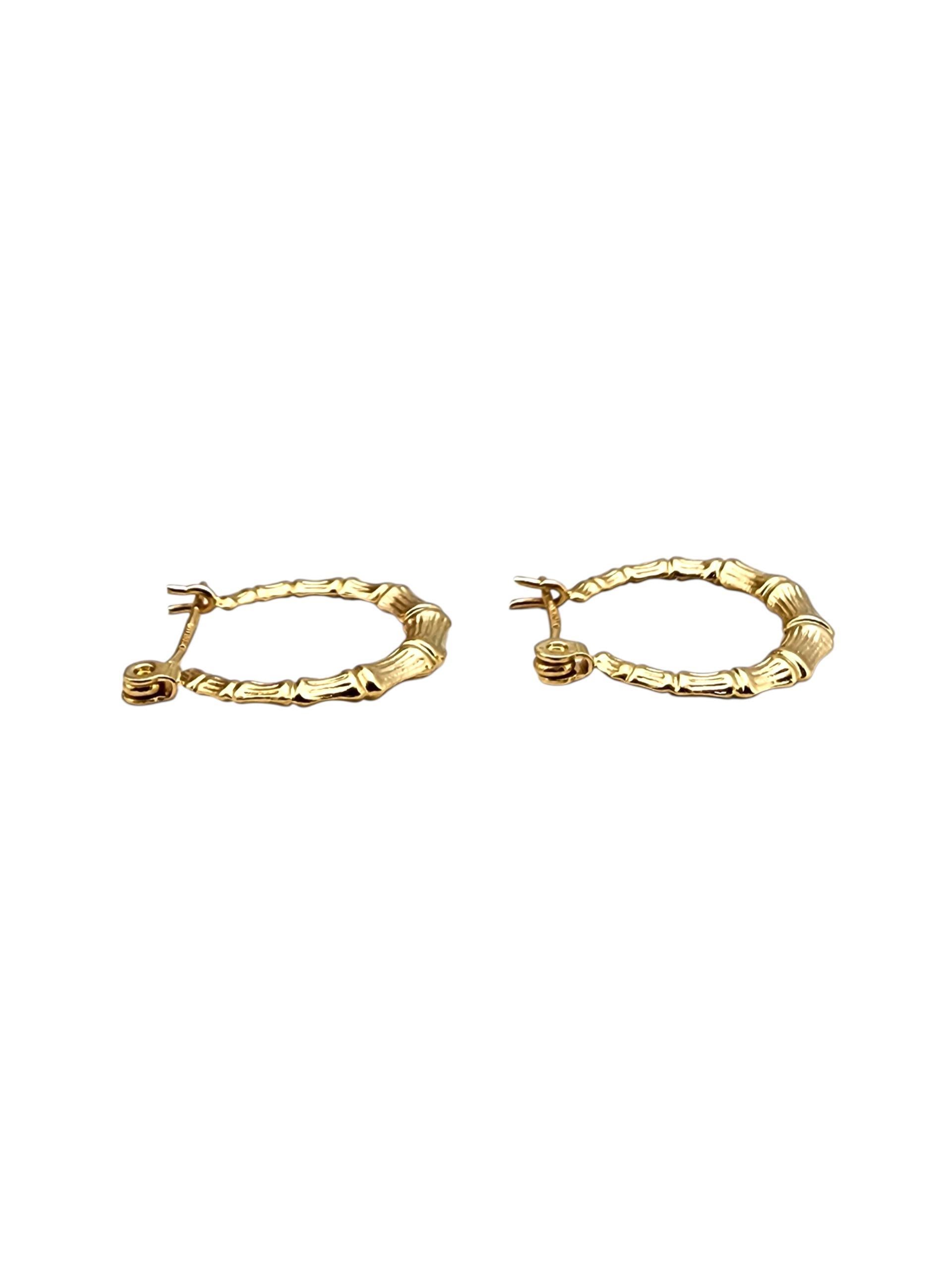 Women's 14K Yellow Gold Bamboo Style Hoop Earrings #22712 For Sale