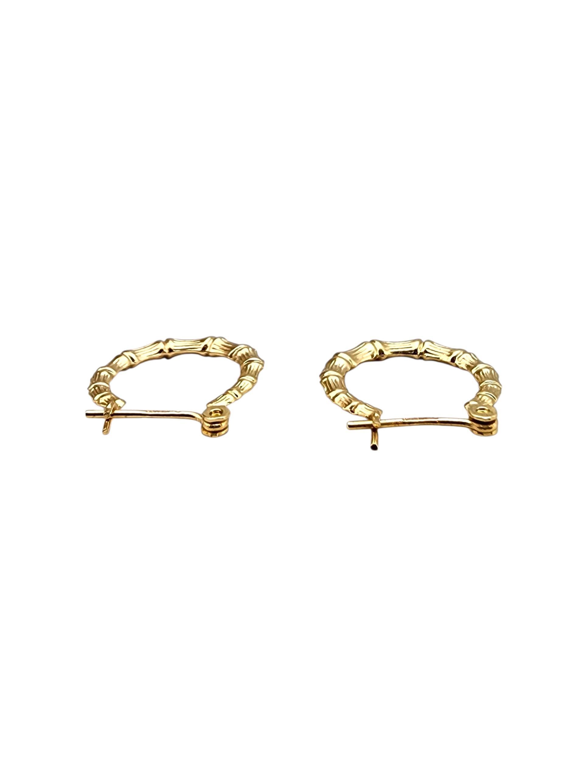 14K Yellow Gold Bamboo Style Hoop Earrings #22712 For Sale 2