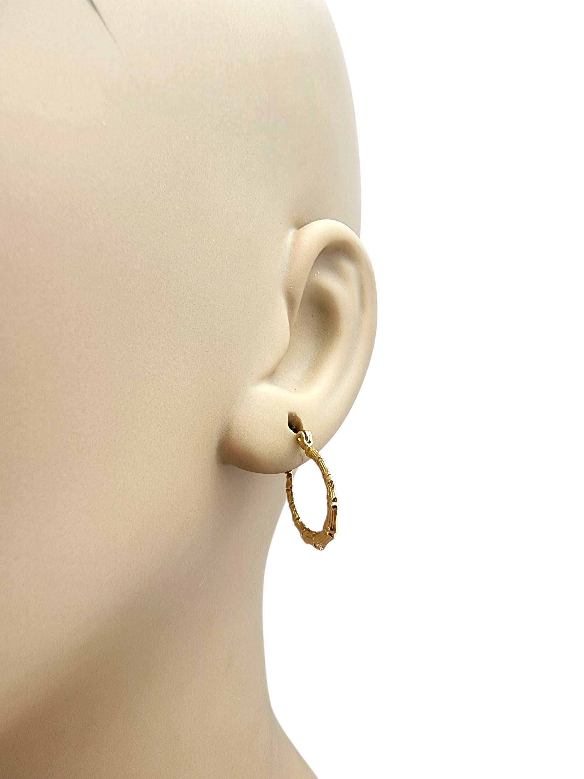 14K Yellow Gold Bamboo Style Hoop Earrings #22712 For Sale 4