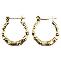 14K Yellow Gold Bamboo Style Hoop Earrings #22712