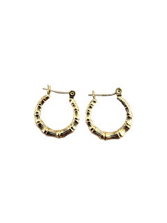 14K Yellow Gold Bamboo Style Hoop Earrings #23413