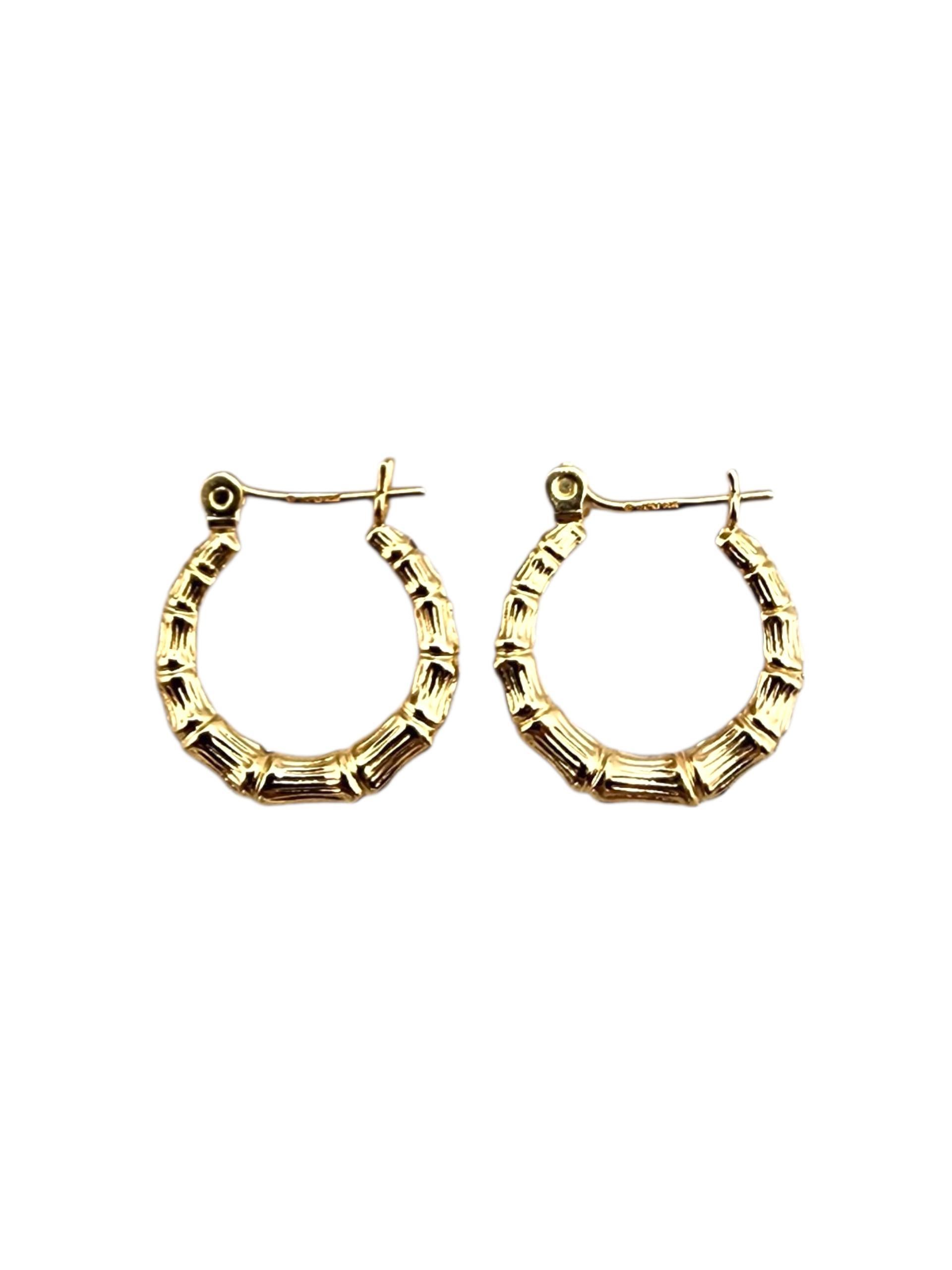 Orecchini a cerchio stile bambù in oro giallo 14K #23413