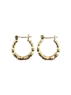 14K Yellow Gold Bamboo Style Hoop Earrings #23413