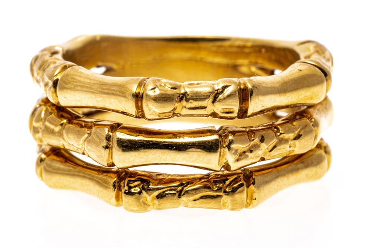 14k Yellow Gold Bamboo Style Pattern Triple Row Band Ring For Sale at ...