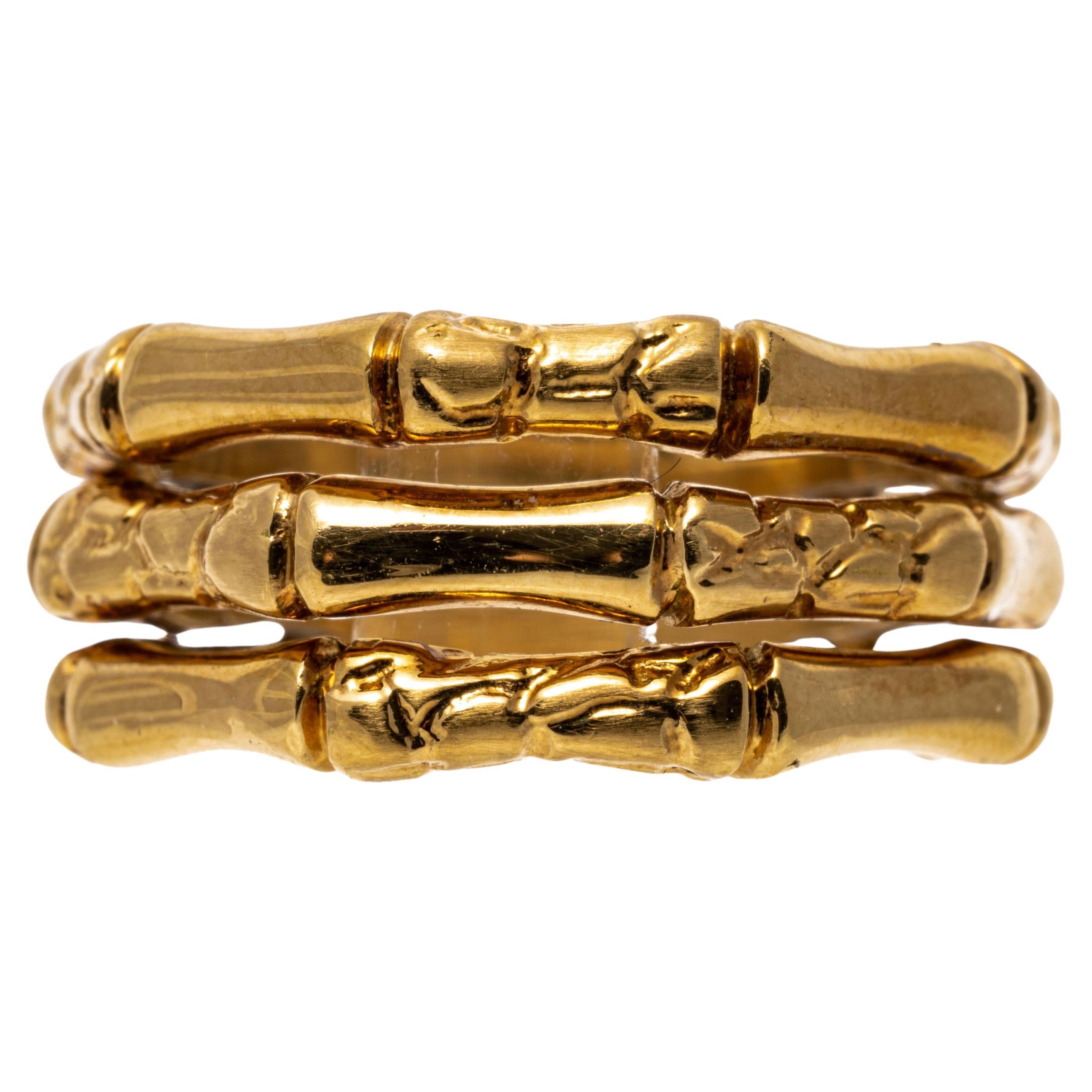 14k Yellow Gold Bamboo Style Pattern Triple Row Band Ring