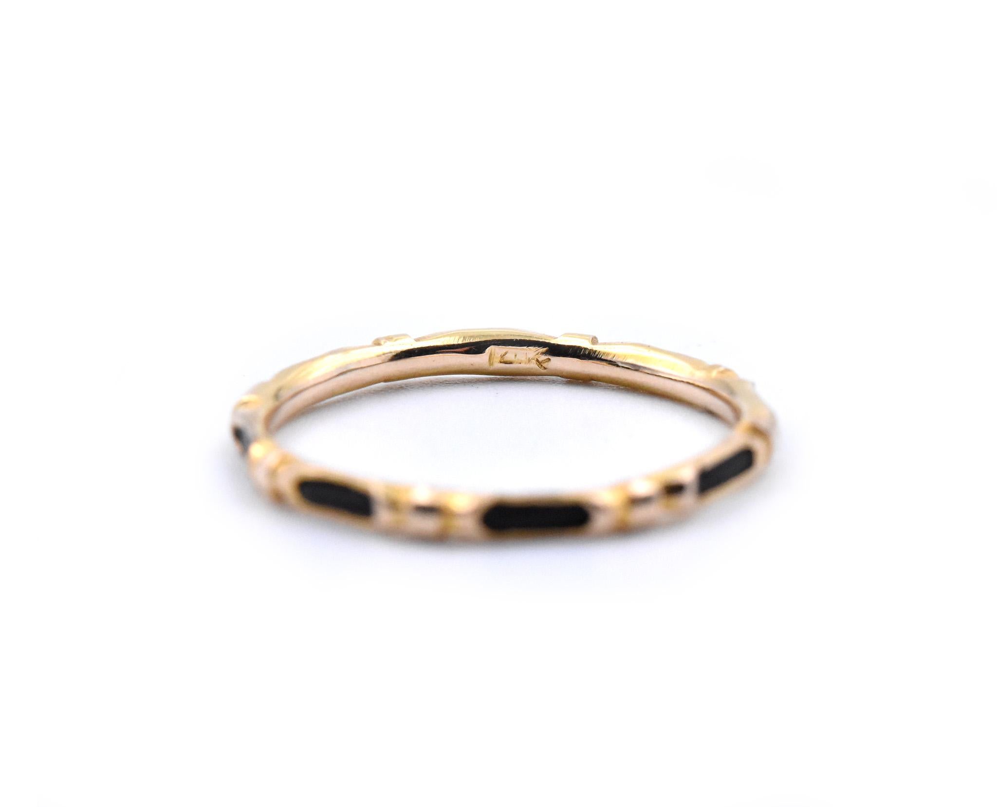 Women's or Men's 14 Karat Yellow Gold Band Ring with Black Inner Band For Sale