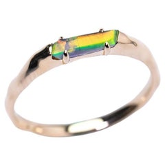 14K Yellow Gold Band with Black Opal Engagement Ring