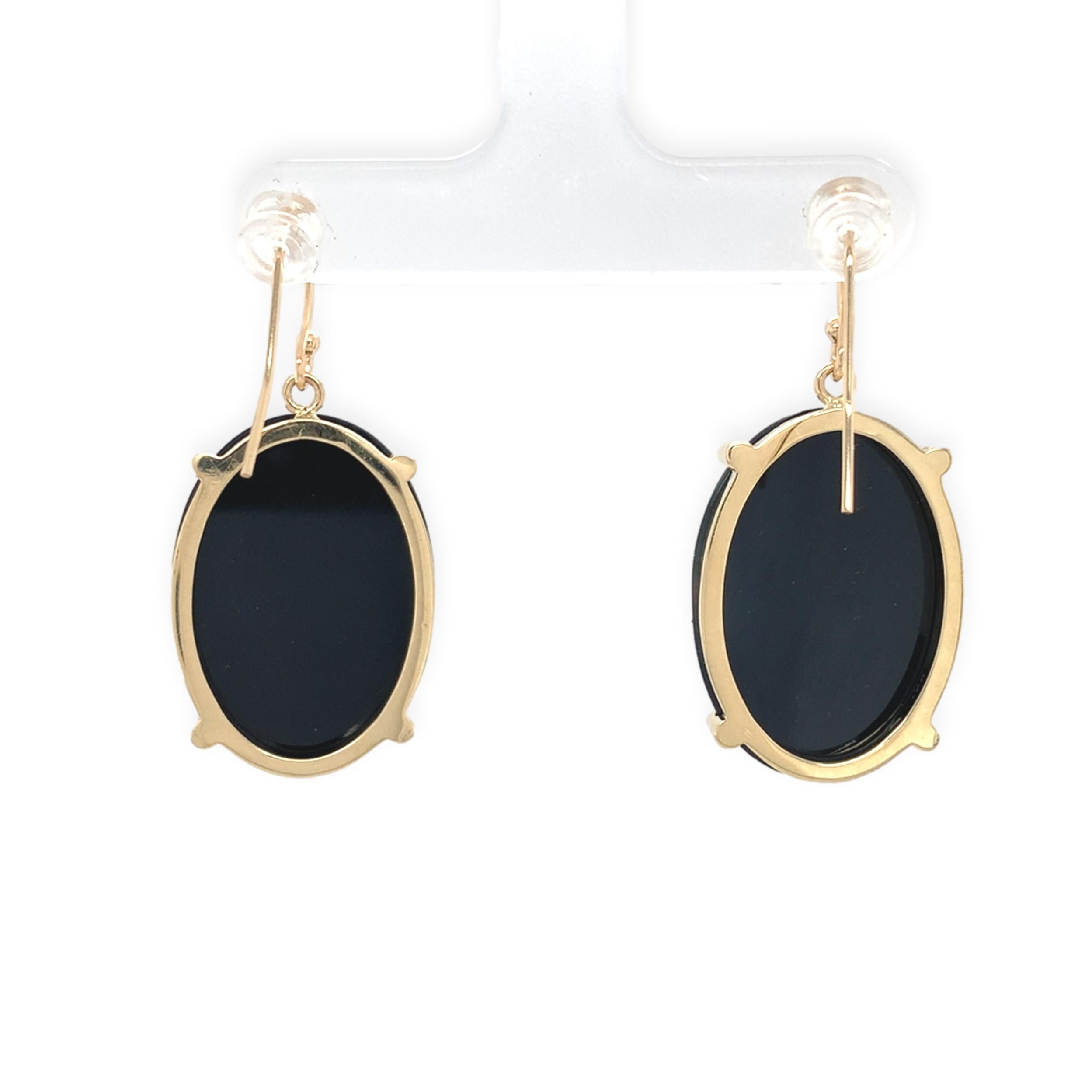 14K Gelbgold Banded Schwarz & Weiß Achat Stein Cameo Ohrringe Damen im Angebot
