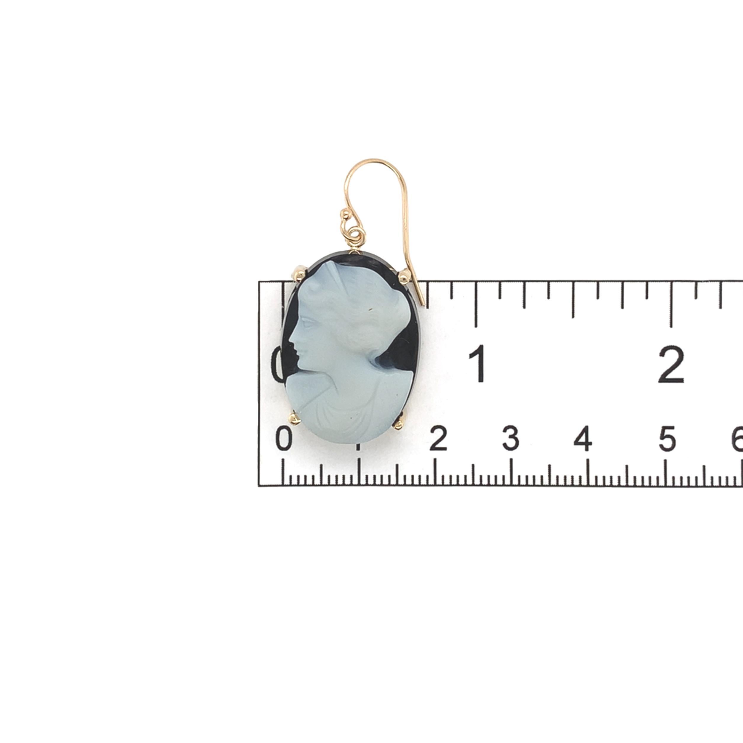 14K Gelbgold Banded Schwarz & Weiß Achat Stein Cameo Ohrringe im Angebot 2