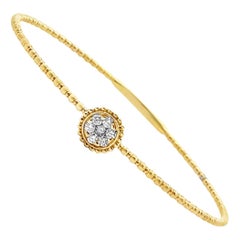 14K Yellow Gold Bangle Bracelet, One Round Station & Round Diamonds 0.27 Carats