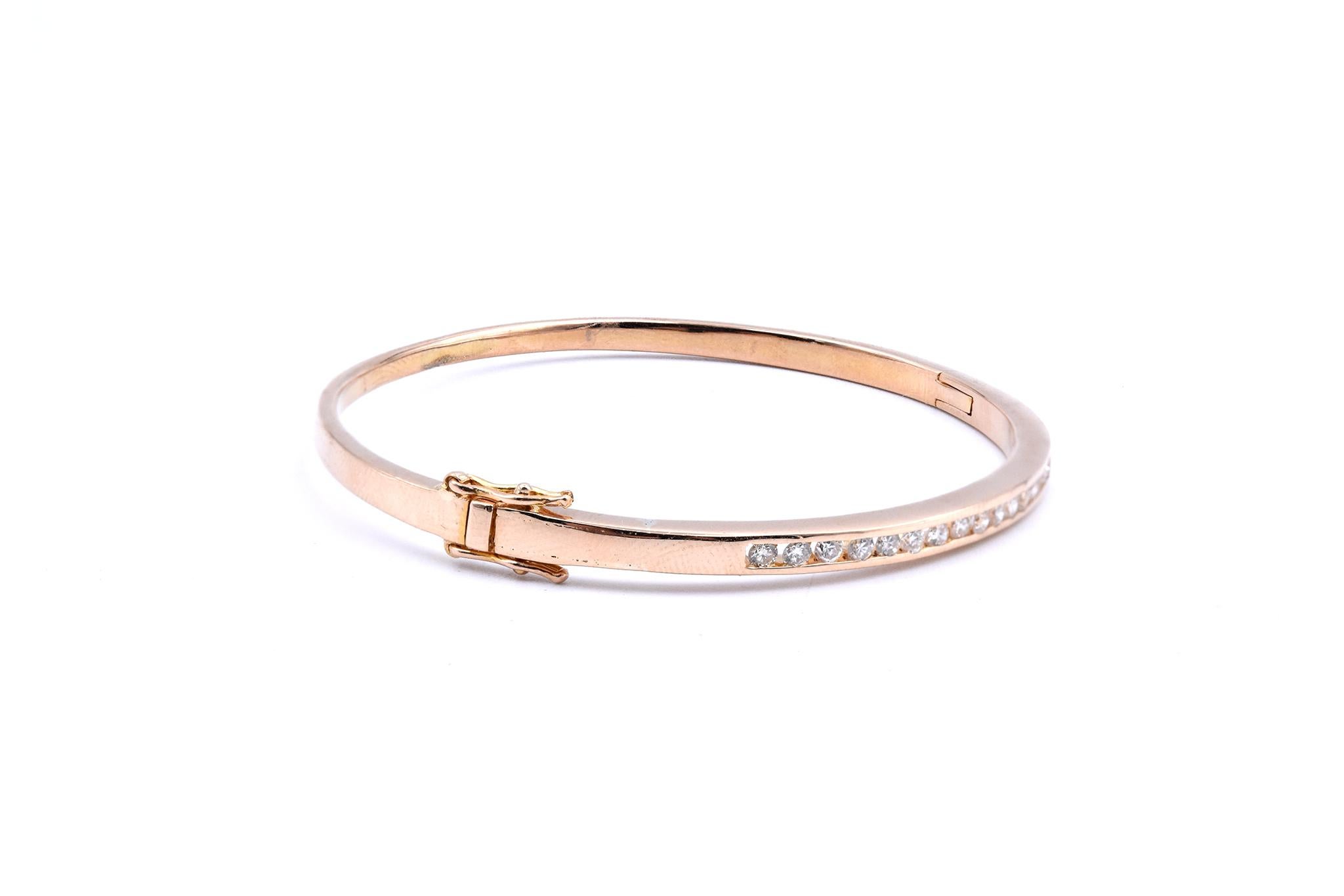 Designer: custom 
Material: 14k yellow gold
Diamonds: 16 round brilliant cuts= .40cttw
Dimensions: the bracelet will fit up to a 6-inch wrist
Weight: 12.48 grams
