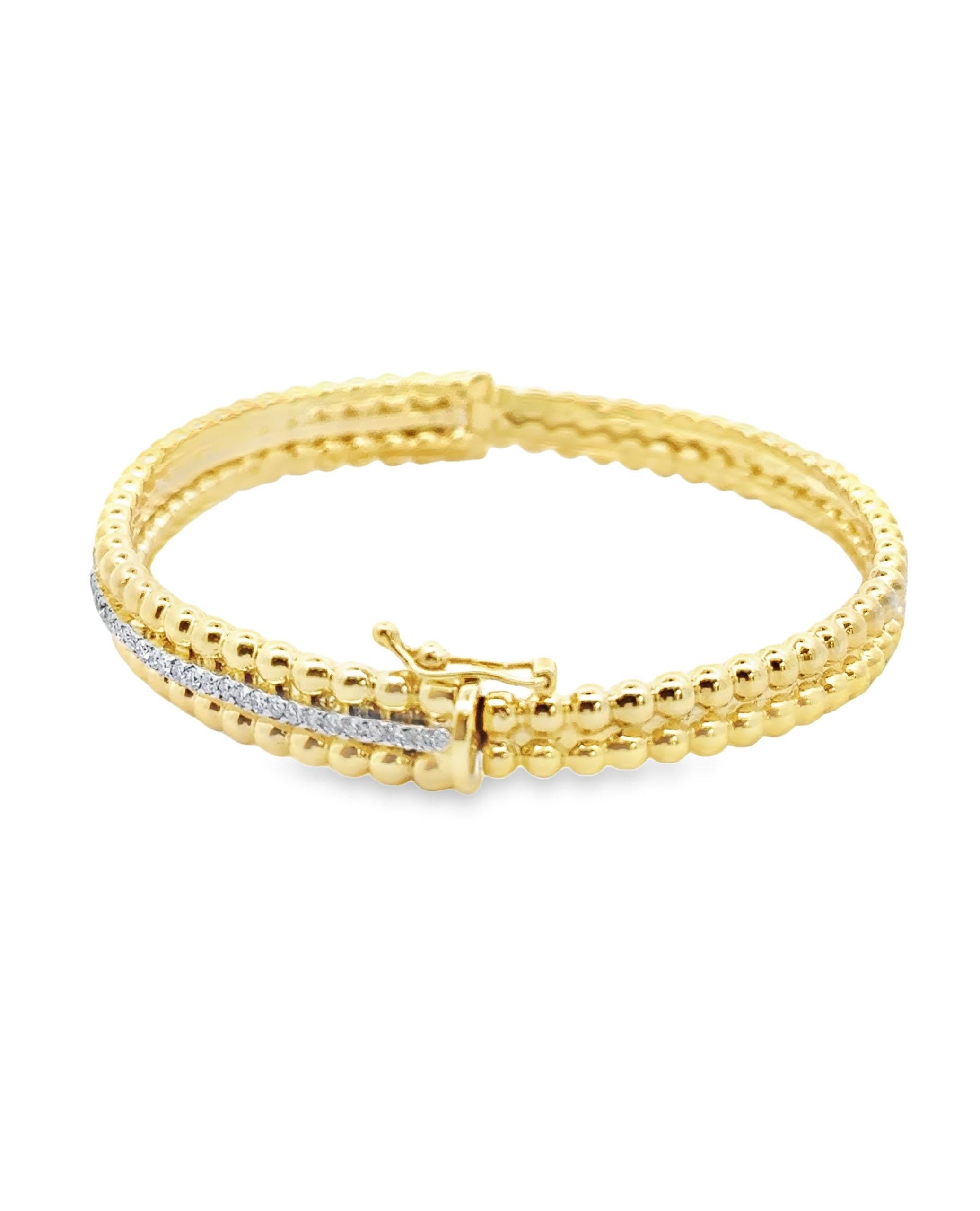 Contemporary 14K Yellow Gold Bangle Bracelet with Diamonds For Sale