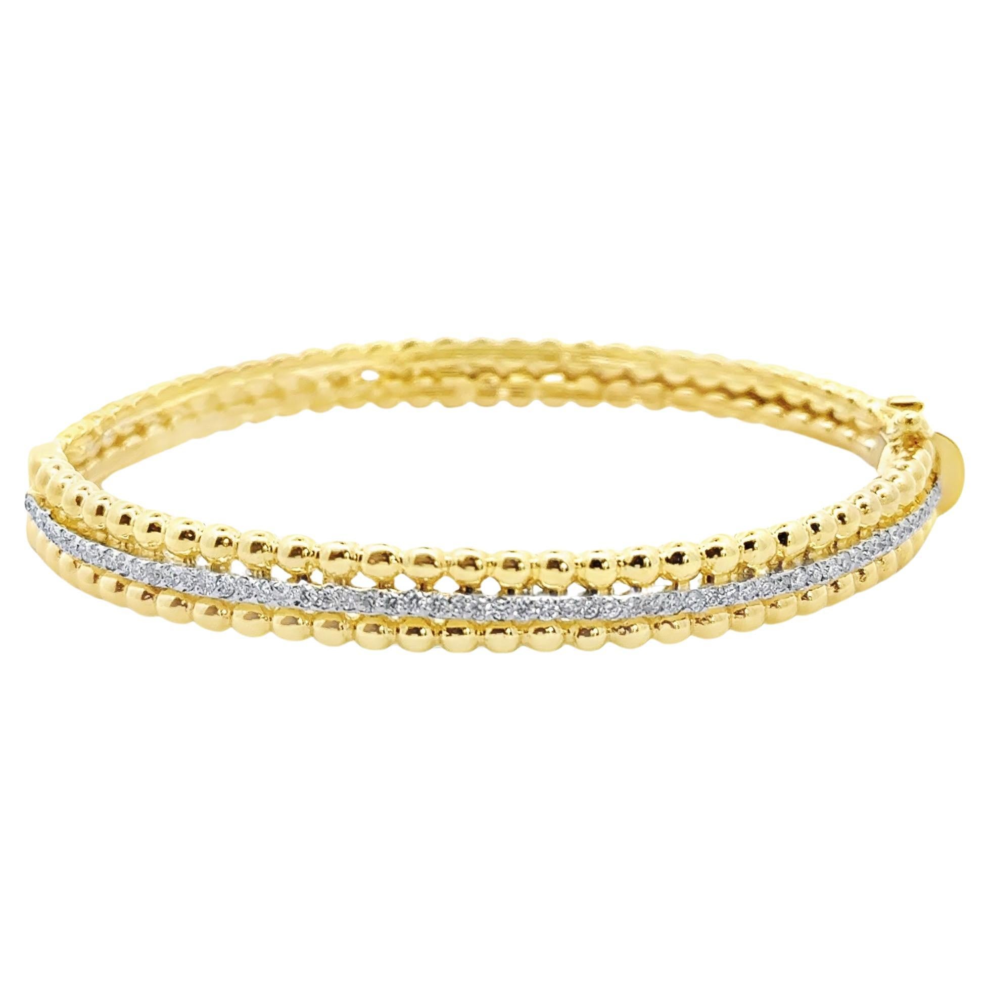 14K Yellow Gold Bangle Bracelet with Diamonds For Sale
