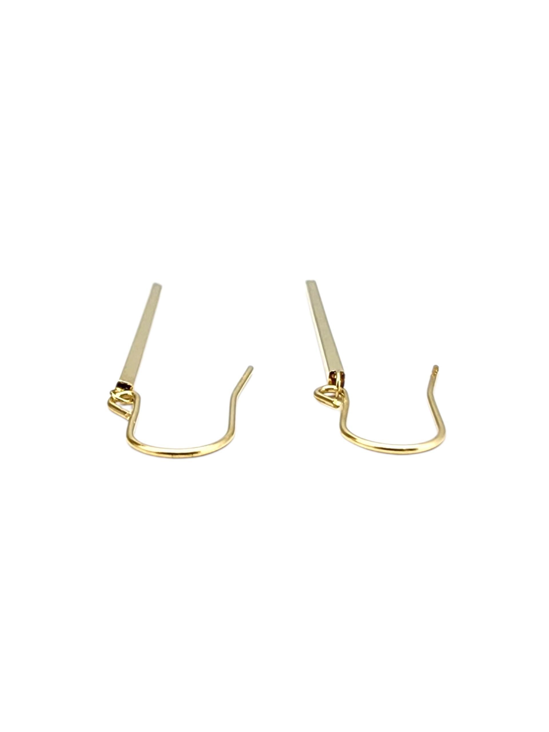 14K Yellow Gold Bar Dangle Earrings #22715 For Sale 1