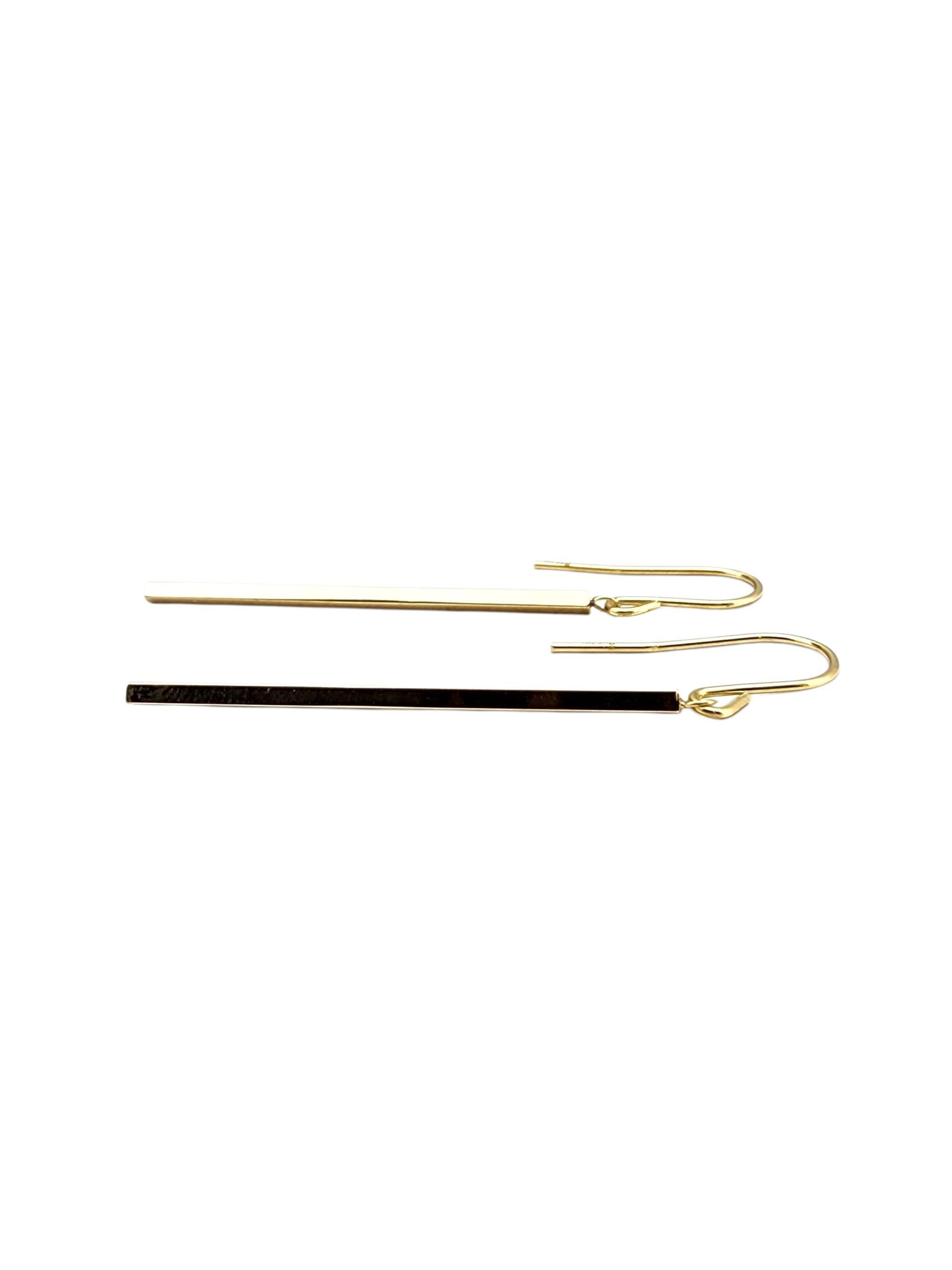 14K Yellow Gold Bar Dangle Earrings #22715 For Sale 2