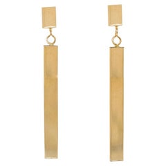 14K Yellow Gold Bar Drop Ladies Earrings