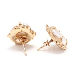 14 Karat Yellow Gold and Baroque Pearl Naturalistic Stud Earrings