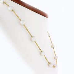 14k Yellow Gold Baroque White Pearl by the Yard 17" Cable Chain Station Necklace