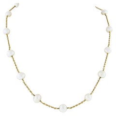 14k Yellow Gold Baroque White Pearl by the Yard 17" Cable Chain Station Necklace