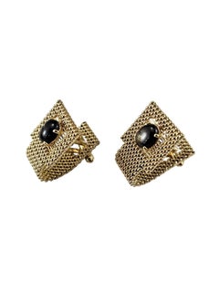 Boutons de manchette en or jaune 14K avec pierres cabochons noires #25199