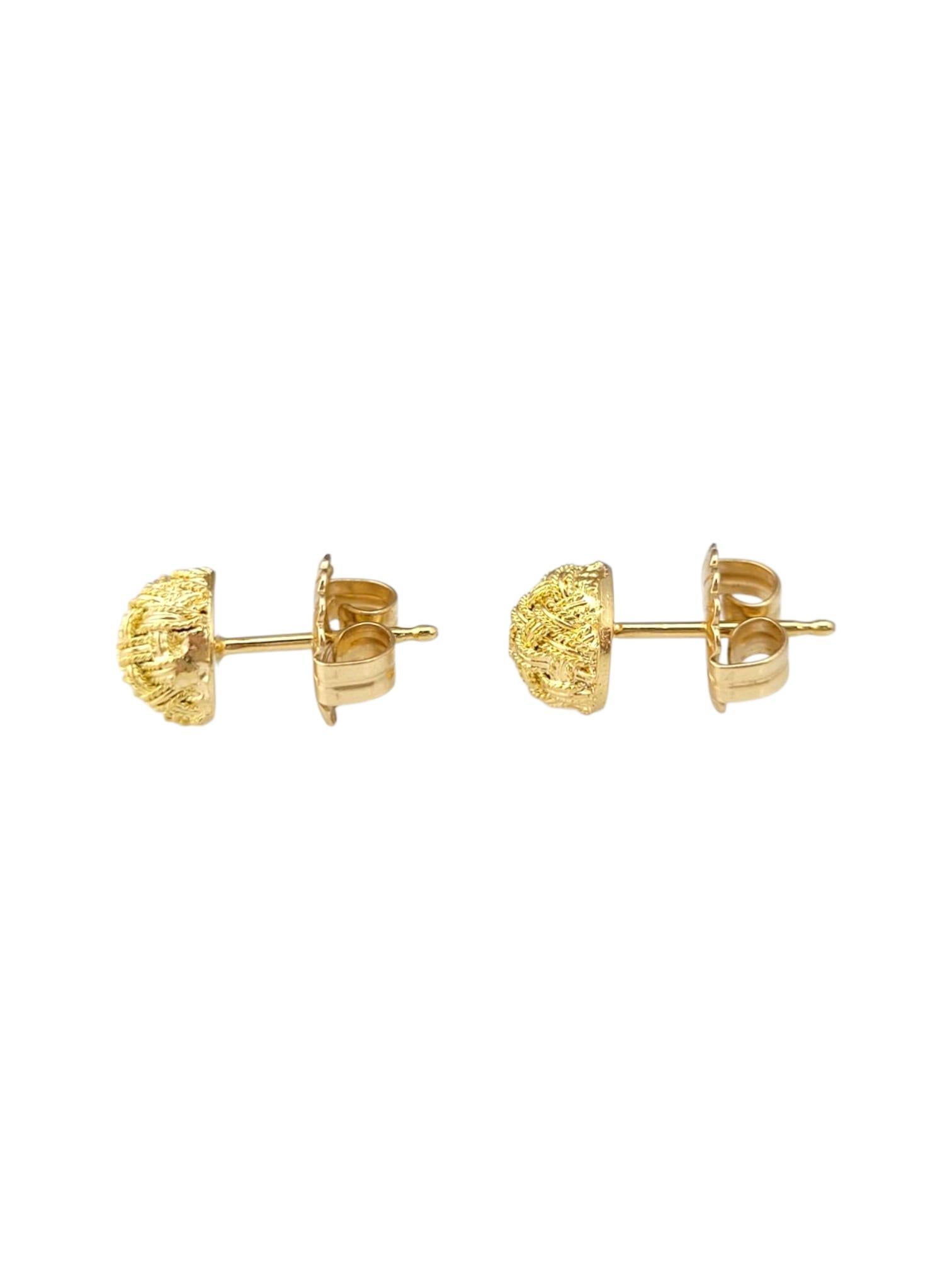 Women's 14K Yellow Gold Basketweave Stud Earrings #21760 For Sale